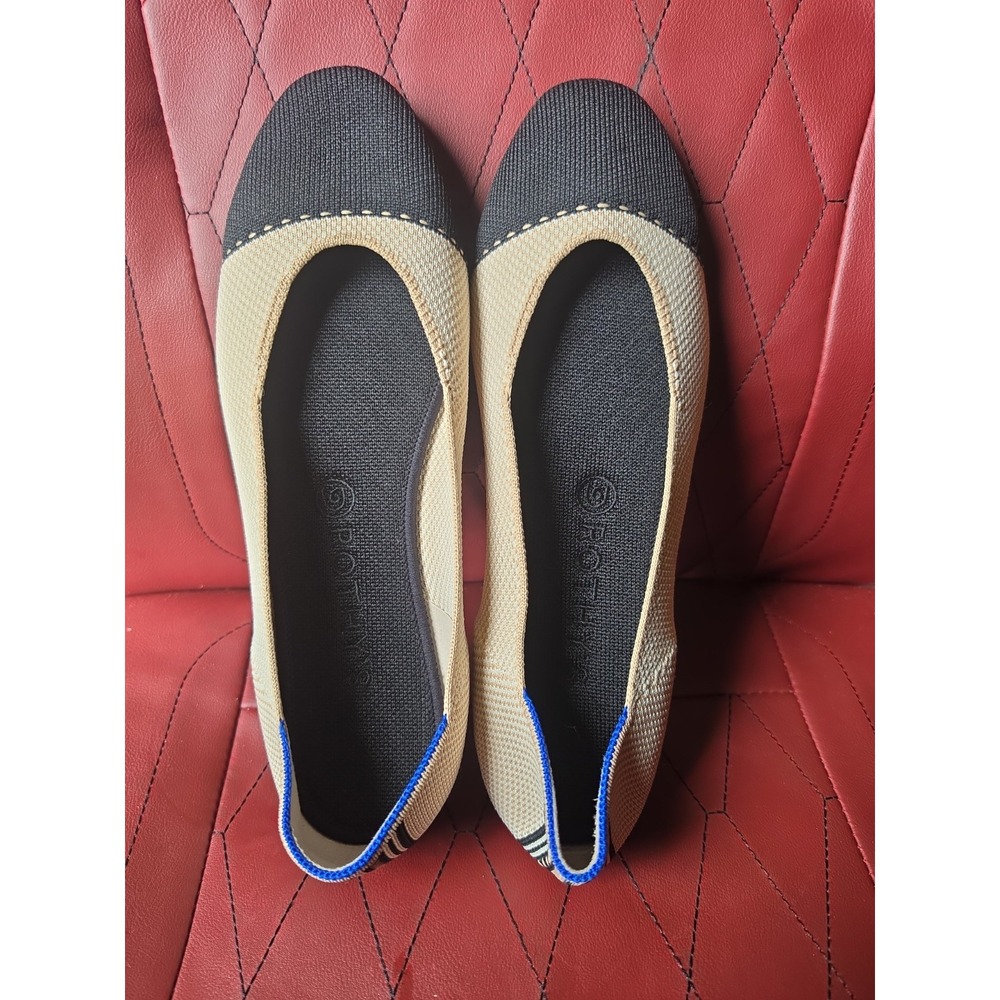 Rothy's The Square Tuxedo Beige Black Women's Shoes Flat Loafer Size 10.5 New